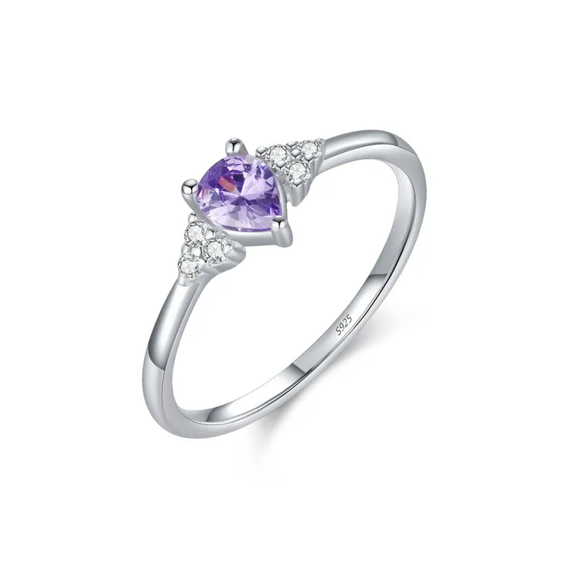 925 Sterling Silver Purple Teardrop Crystal Ring 70200294