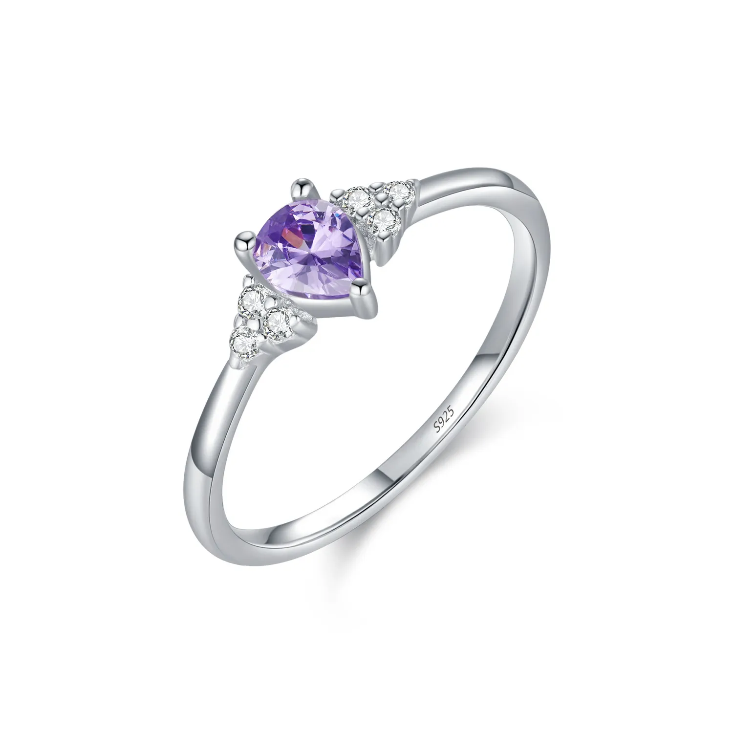 925 Sterling Silver Purple Teardrop Crystal Ring 70200294