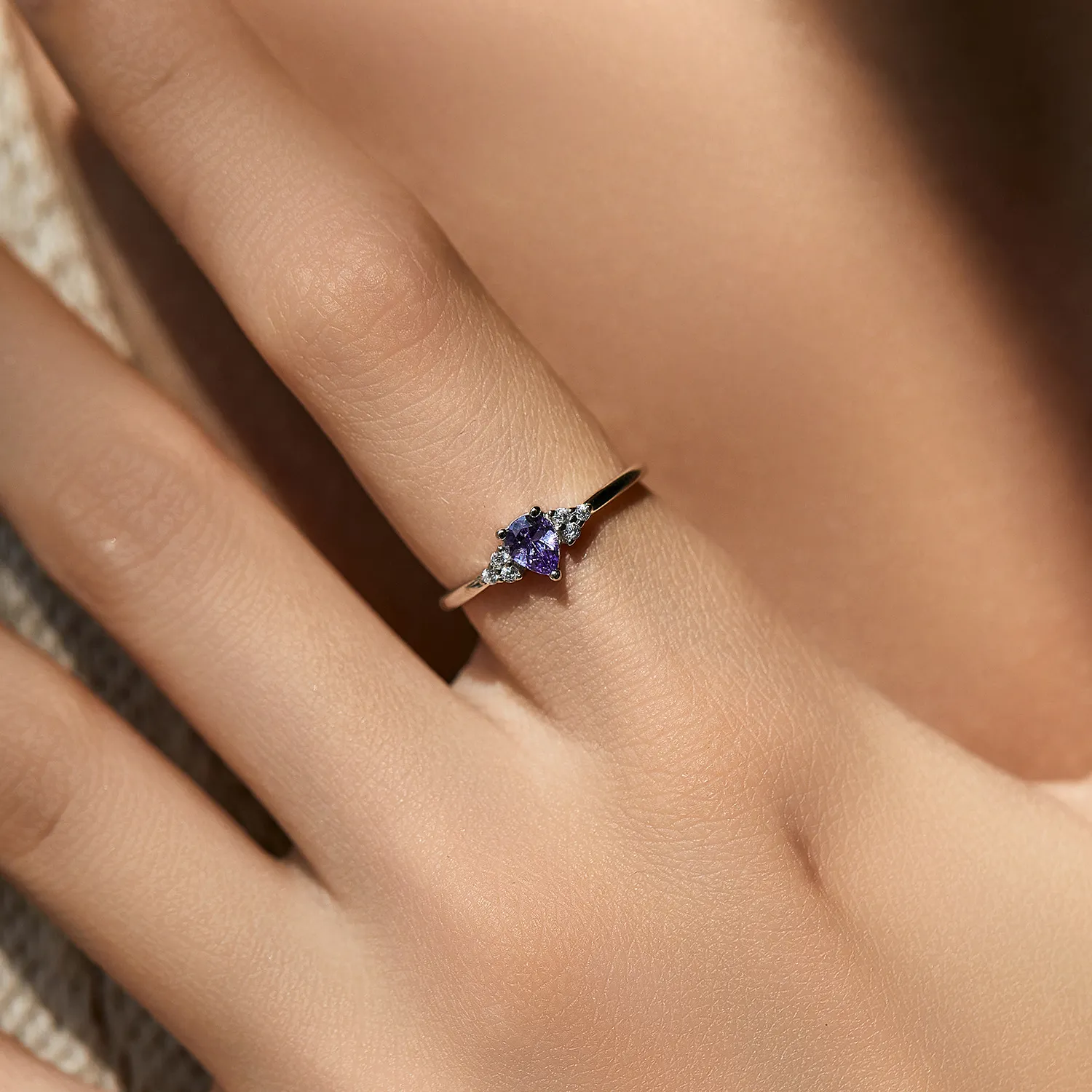 925 Sterling Silver Purple Teardrop Crystal Ring 70200294 - image1