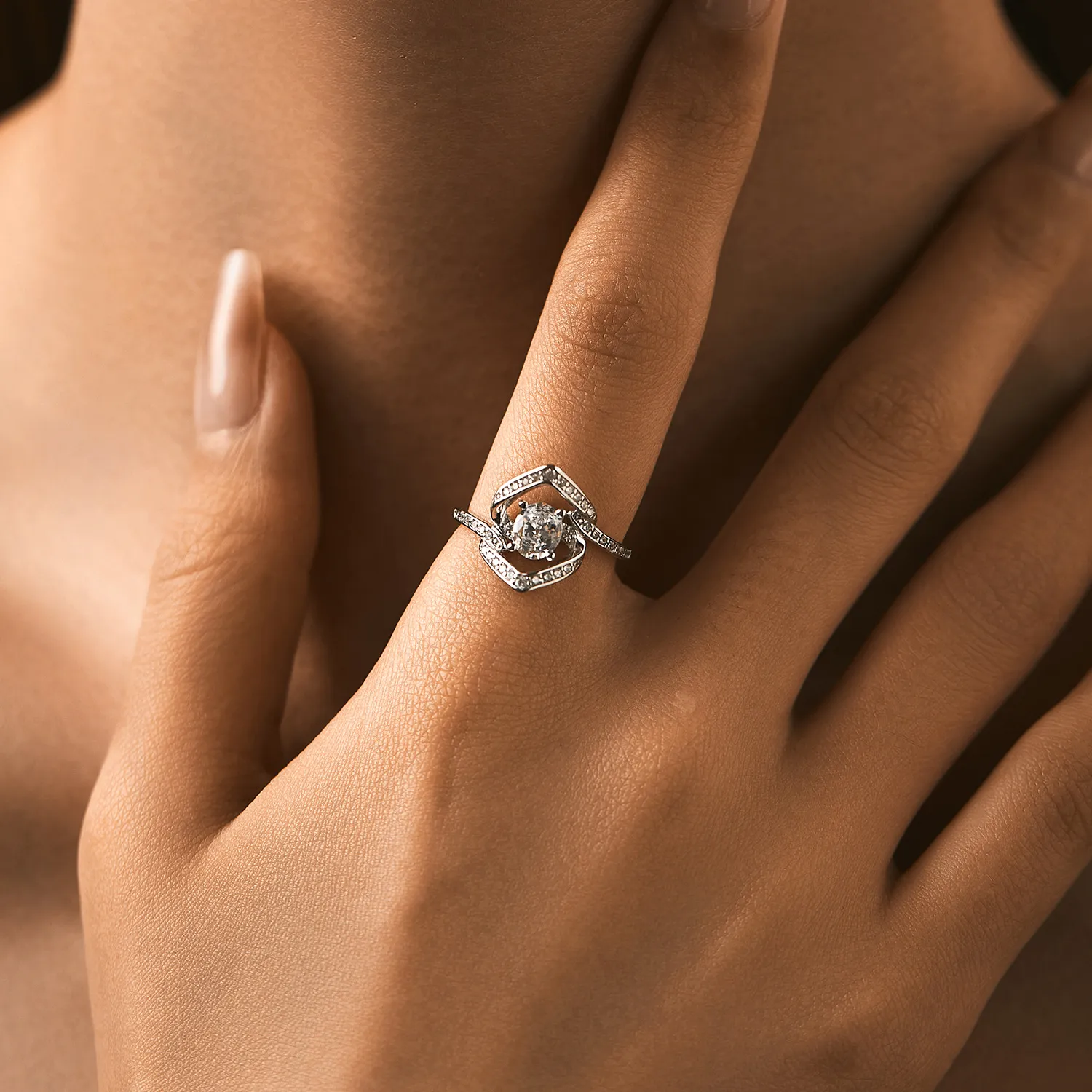 925 Sterling Silver Sparkling CZ Geometric Line Ring 70200299 - image1
