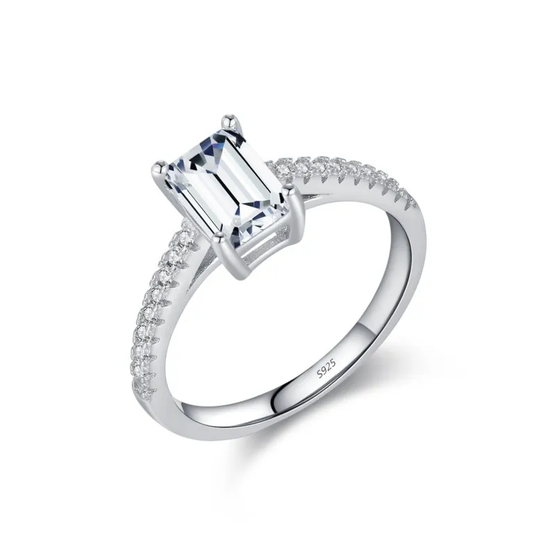 925 Sterling Silver Emerald Cut Engagement Ring 70200300