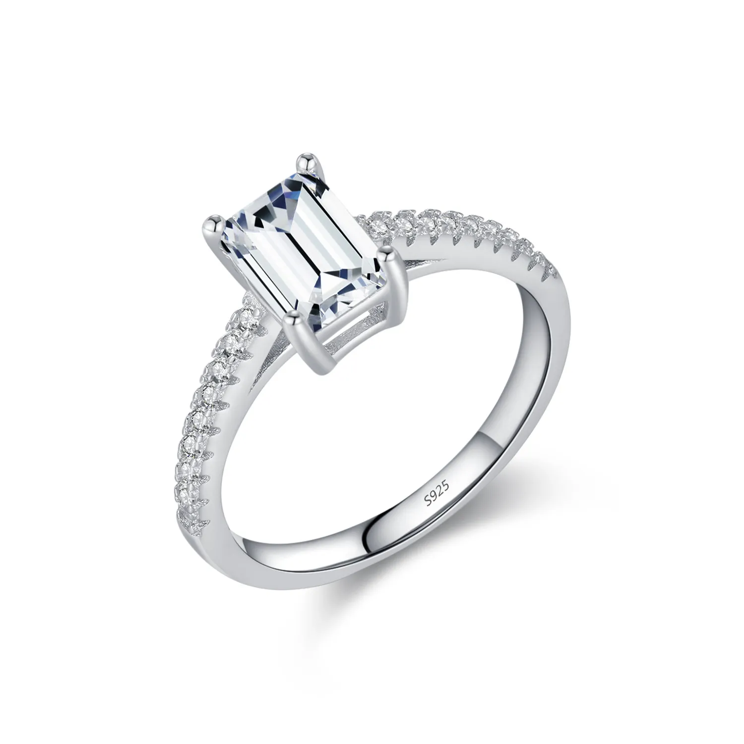 925 Sterling Silver Emerald Cut Engagement Ring 70200300