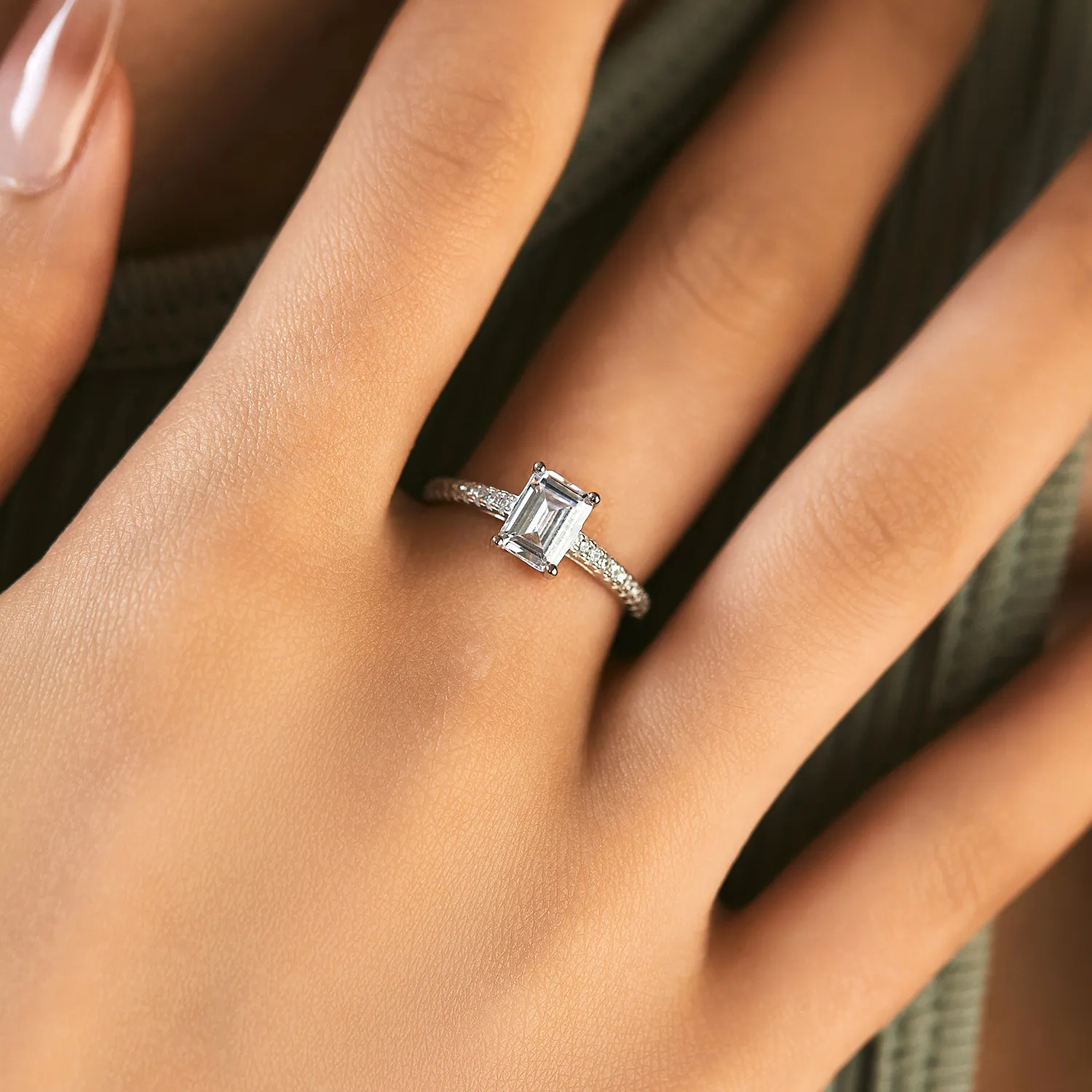 925 Sterling Silver Emerald Cut Engagement Ring 70200300 - image1