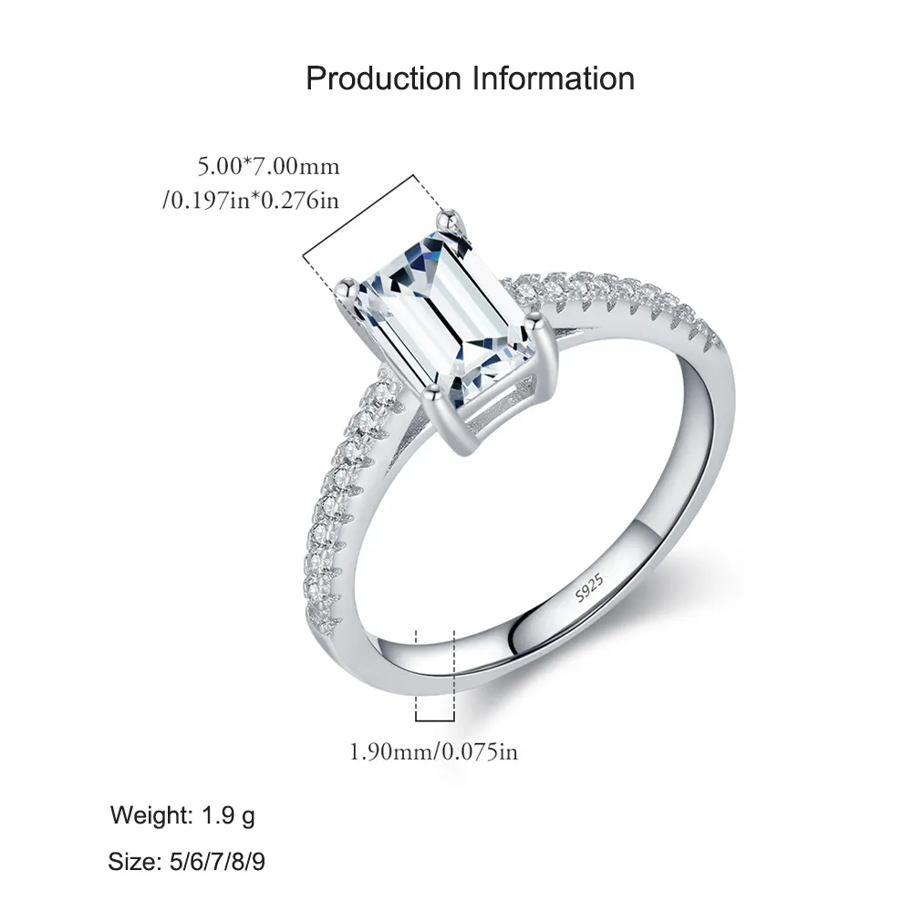 925 Sterling Silver Emerald Cut Engagement Ring 70200300 - image2