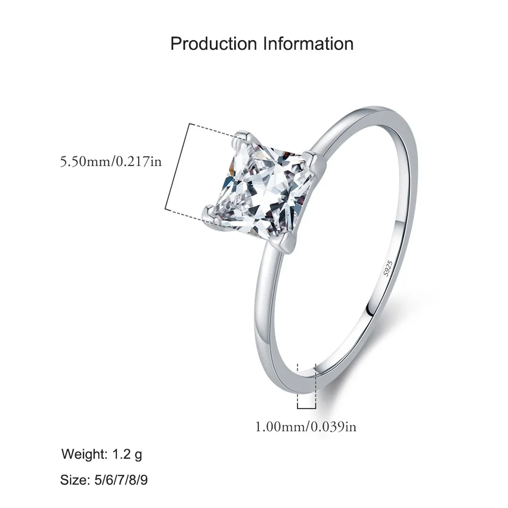 925 Sterling Silver Princess Cut Solitaire Engagement Ring 70200301 - image2