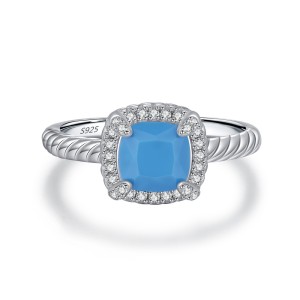 925 Sterling Silver Vintage CZ Turquoise Ring 70200302