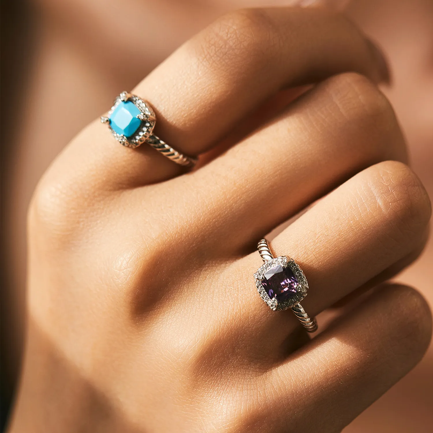 925 Sterling Silver Vintage CZ Turquoise Ring 70200302 - image1