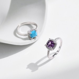 925 Sterling Silver Vintage CZ Turquoise Ring 70200302