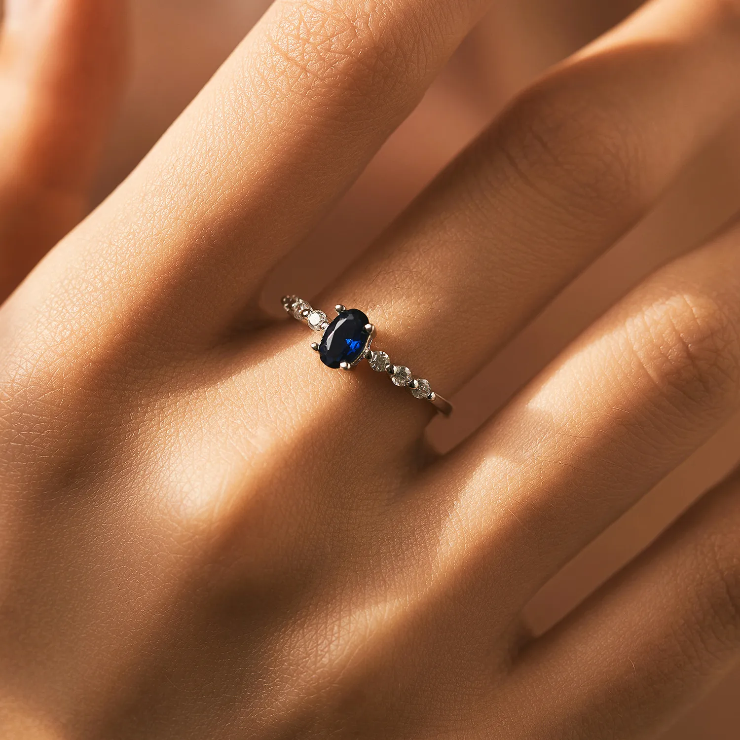 925 Sterling Silver Oval Simulated Sapphire Ring 70200303 - image1