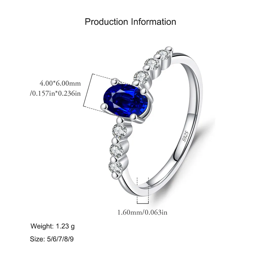 925 Sterling Silver Oval Simulated Sapphire Ring 70200303 - image2