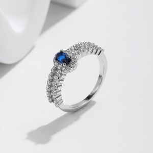 925 Sterling Silver Oval Simulated Sapphire Halo Ring 70200305