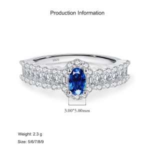 925 Sterling Silver Oval Simulated Sapphire Halo Ring 70200305