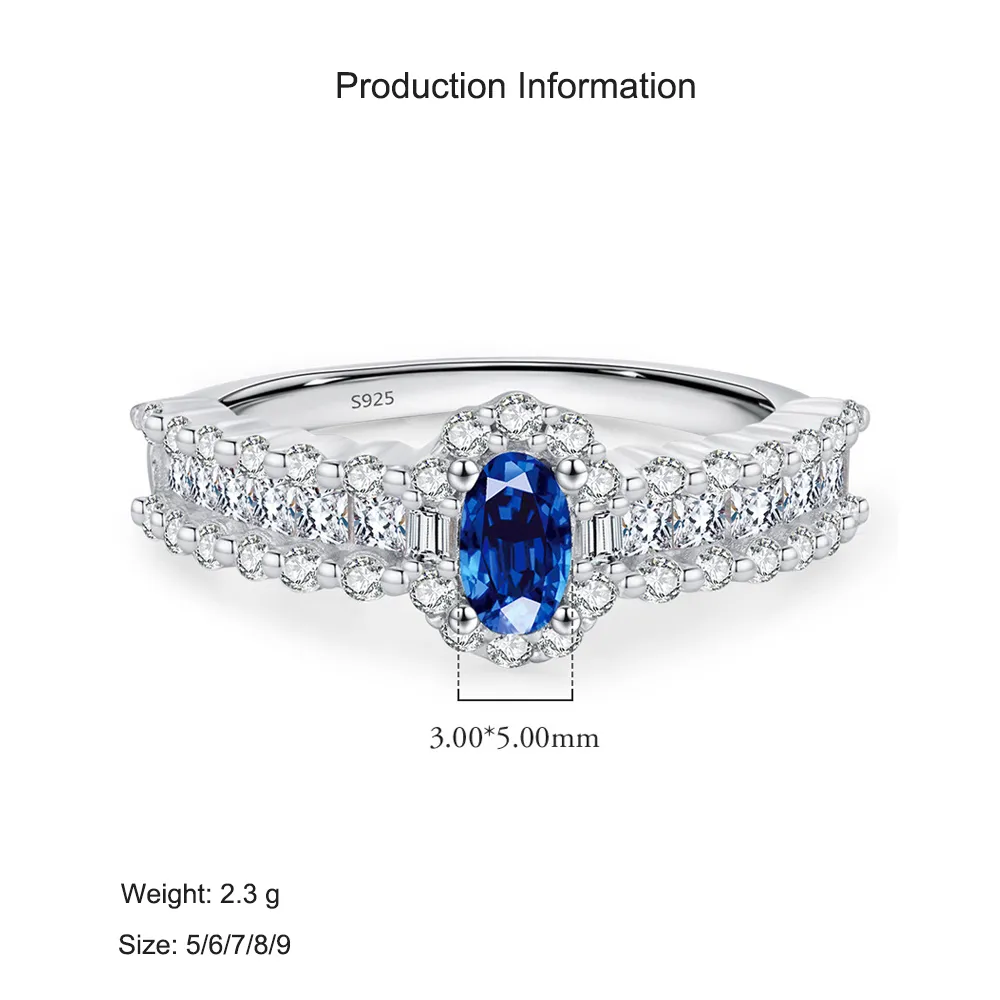 925 Sterling Silver Oval Simulated Sapphire Halo Ring 70200305 - image2