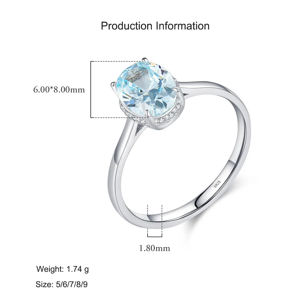 925 Sterling Silver Aquamarine CZ Solitaire Ring 70200306 - image2