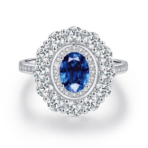 925 Sterling Silver Vintage Halo Zircon Ring 70200309
