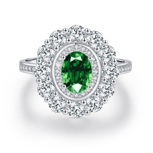 925 Sterling Silver Vintage Halo Zircon Ring 70200309