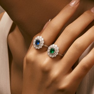 925 Sterling Silver Vintage Halo Zircon Ring 70200309