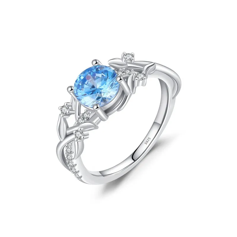 925 Sterling Silver Blue Zircon Leaf Ring 70200311