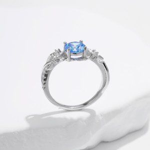 925 Sterling Silver Blue Zircon Leaf Ring 70200311