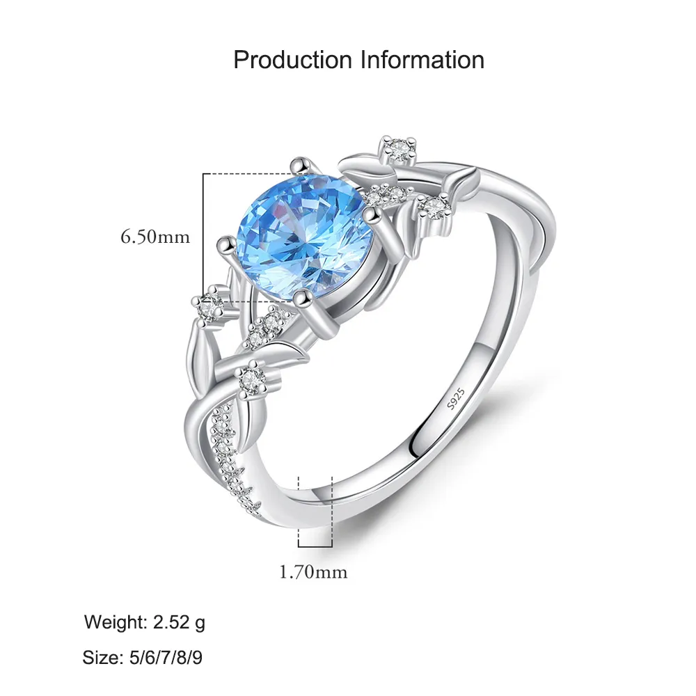 925 Sterling Silver Blue Zircon Leaf Ring 70200311 - image2
