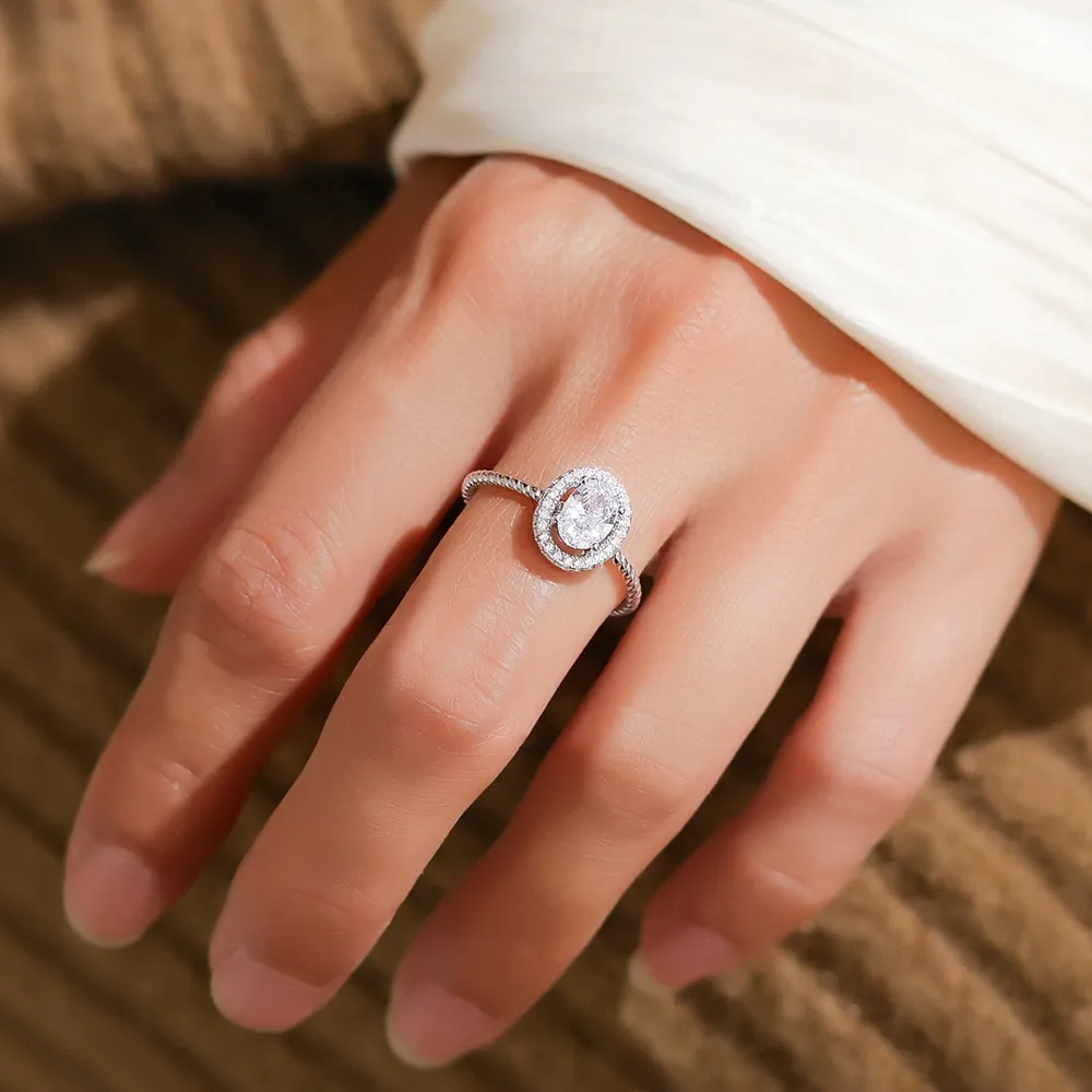 925 Sterling Silver Oval Zircon Moissanite Engagement Ring 70200314 - image1