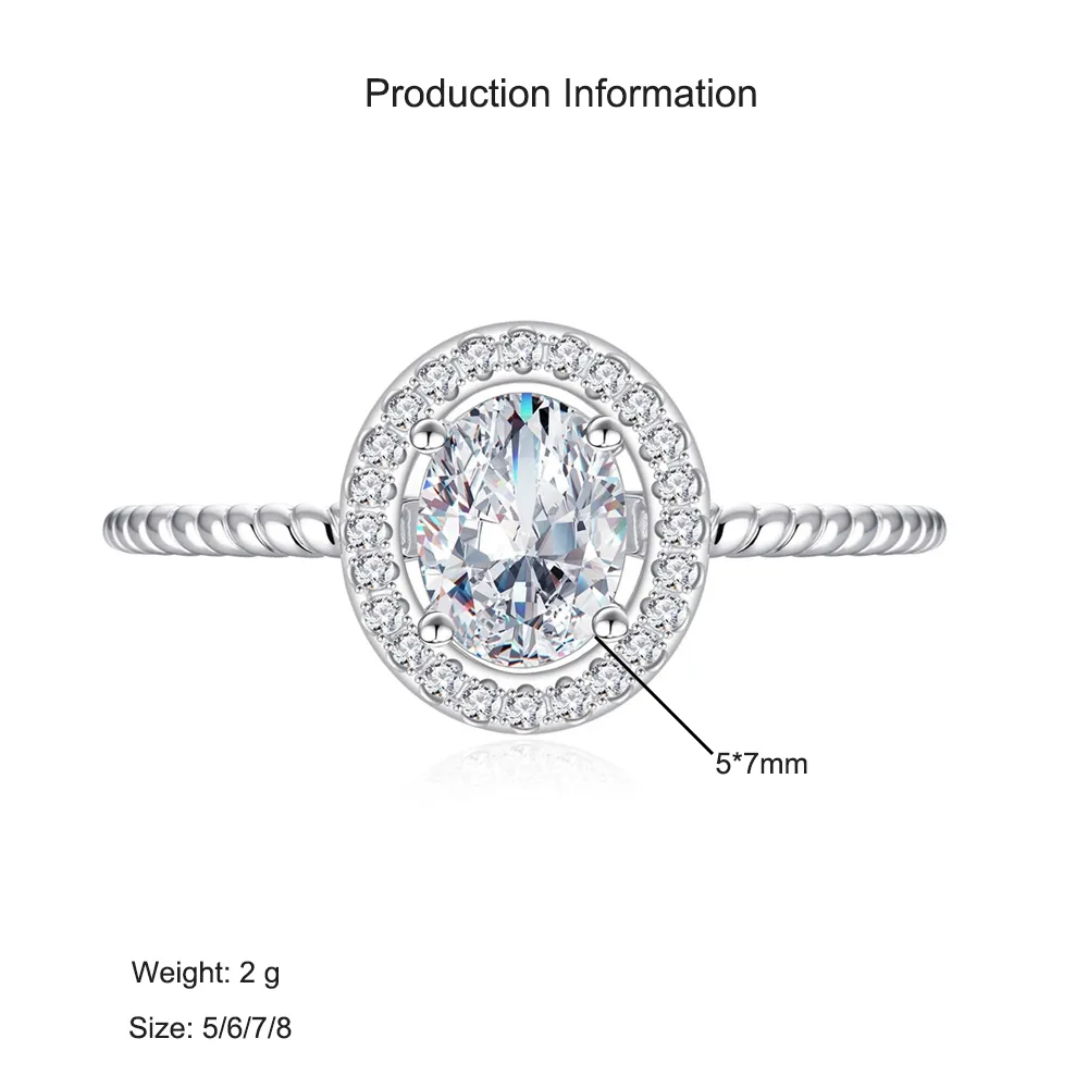 925 Sterling Silver Oval Zircon Moissanite Engagement Ring 70200314 - image2