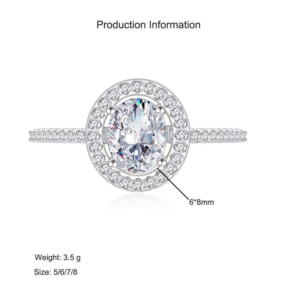 925 Sterling Silver Oval Zircon Moissanite Engagement Ring 70200315 - image2