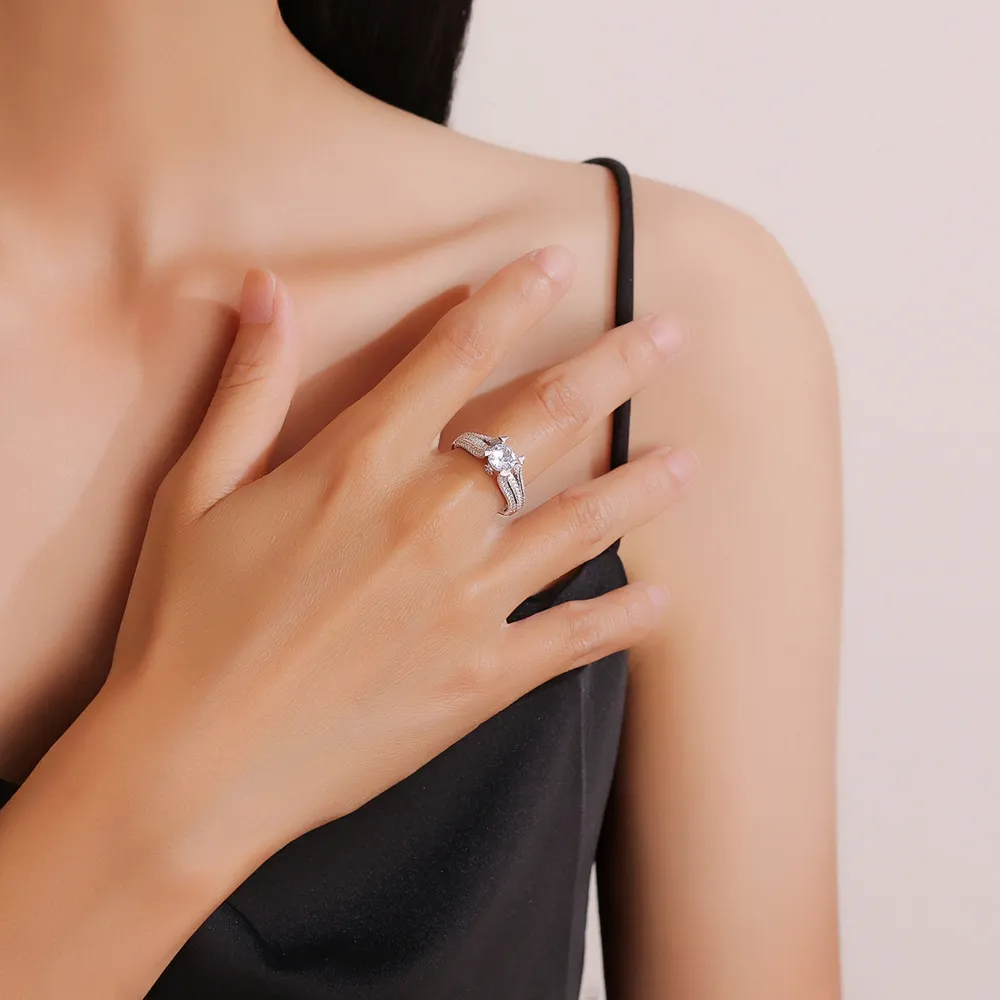 925 Sterling Silver Moissanite Zircon Engagement Ring 70200317 - image1