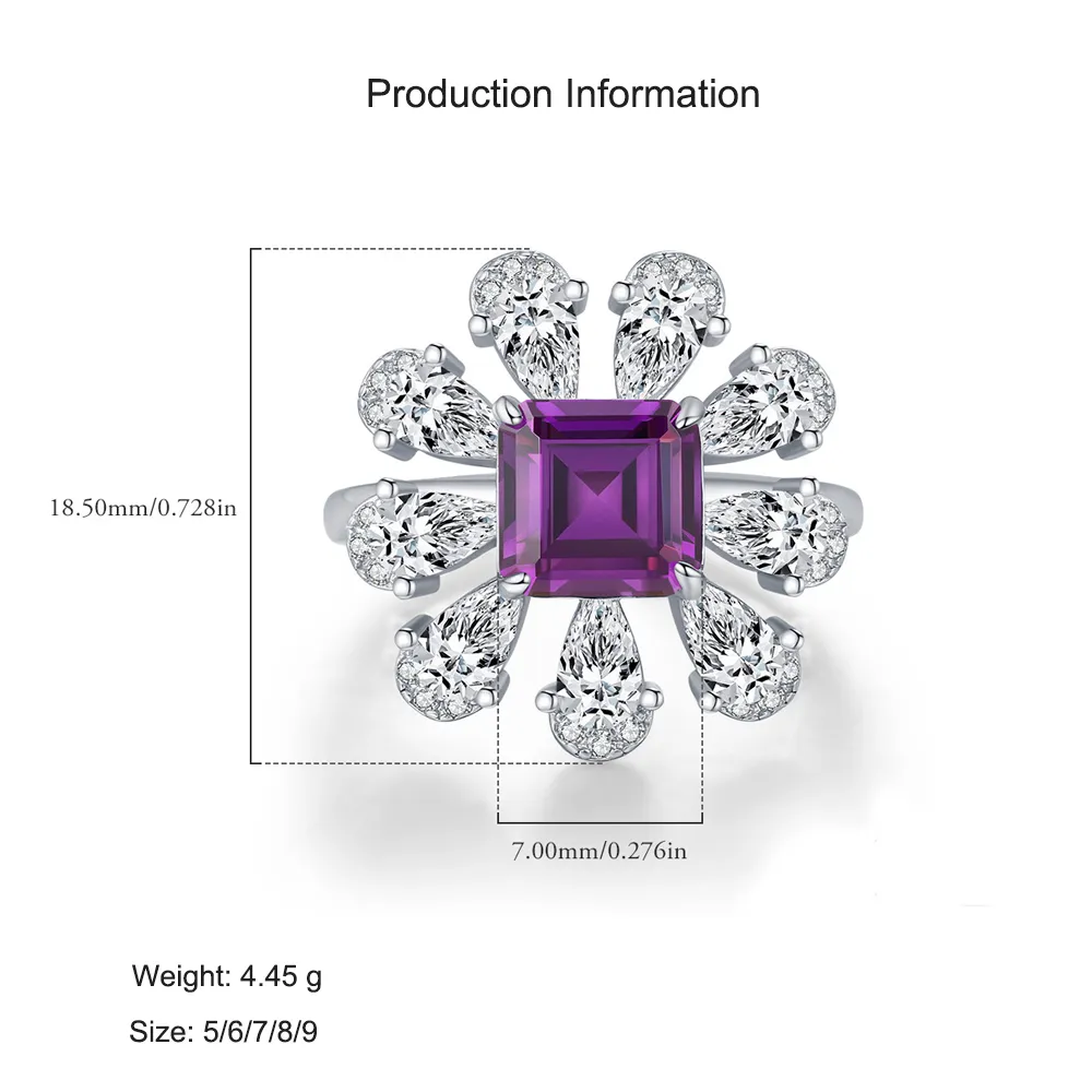 925 Sterling Silver Violet Zircon Cocktail Ring 70200320 - image2