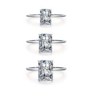925 Sterling Silver Rectangle Radiant-Cut CZ Solitaire Ring 70200322