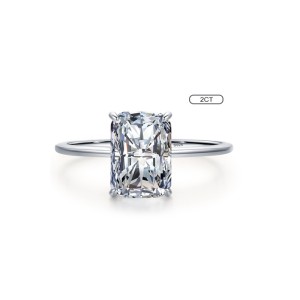 925 Sterling Silver Rectangle Radiant-Cut CZ Solitaire Ring 70200322