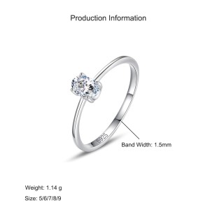 925 Sterling Silver Minimalist Four-Prong Oval CZ Solitaire Ring 70200323
