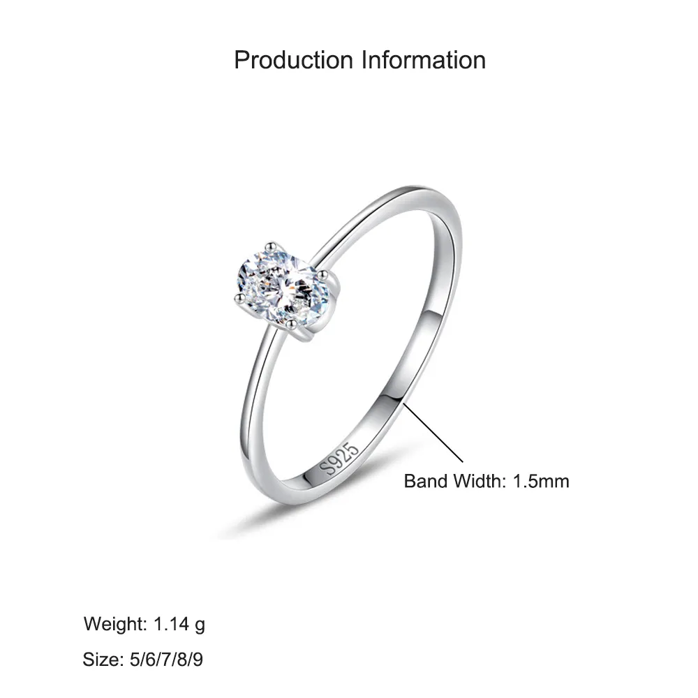 925 Sterling Silver Minimalist Four-Prong Oval CZ Solitaire Ring 70200323 - image2