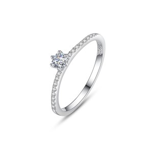 925 Sterling Silver Minimalist Micro-Pavé Solitaire CZ Band Ring 70200324