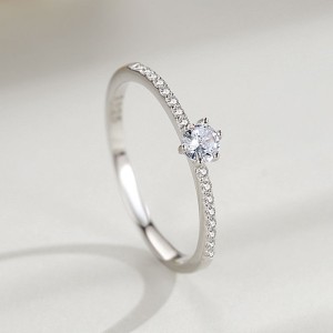 925 Sterling Silver Minimalist Micro-Pavé Solitaire CZ Band Ring 70200324