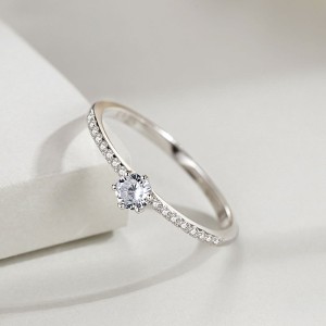 925 Sterling Silver Minimalist Micro-Pavé Solitaire CZ Band Ring 70200324