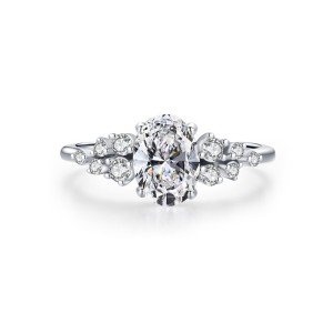 925 Sterling Silver Vintage-Inspired Oval Cut CZ Ring 70200325