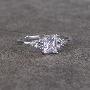 925 Sterling Silver Rectangular Emerald-Cut CZ Solitaire Ring 70200326 925 Sterling Silver Rectangular Emerald-Cut CZ Solitaire Ring 70200326