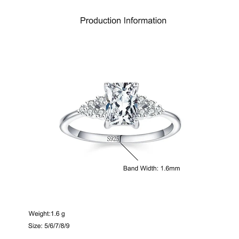 925 Sterling Silver Rectangular Emerald-Cut CZ Solitaire Ring 70200326 - image2
