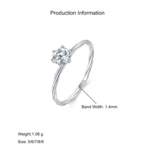925 Sterling Silver Minimalist Twisted Six-Prong CZ Solitaire Ring 70200327 925 Sterling Silver Minimalist Twisted Six-Prong CZ Solitaire Ring 70200327