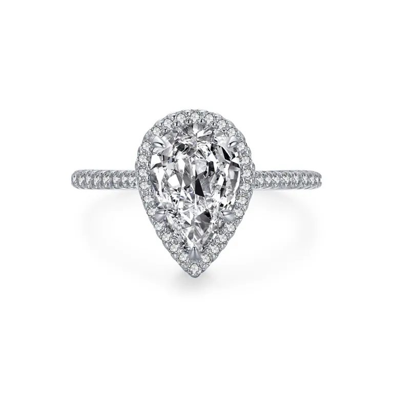 925 Sterling Silver 3CT Pear-Cut Halo CZ Statement Ring 70200329