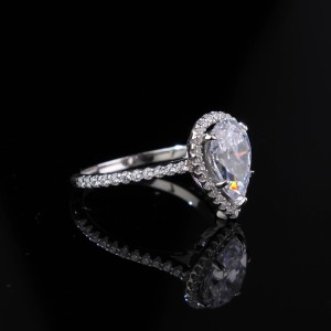 925 Sterling Silver 3CT Pear-Cut Halo CZ Statement Ring 70200329