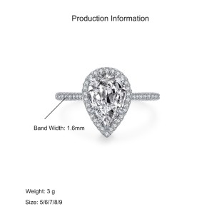 925 Sterling Silver 3CT Pear-Cut Halo CZ Statement Ring 70200329