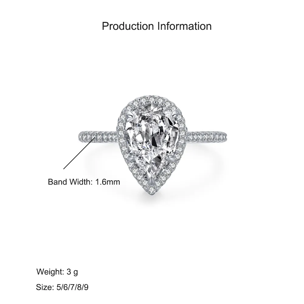 925 Sterling Silver 3CT Pear-Cut Halo CZ Statement Ring 70200329 - image2