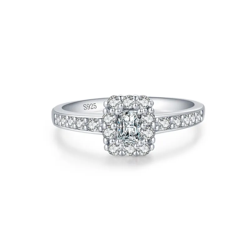 925 Sterling Silver Radiant Cut Square Halo CZ Ring 70200331