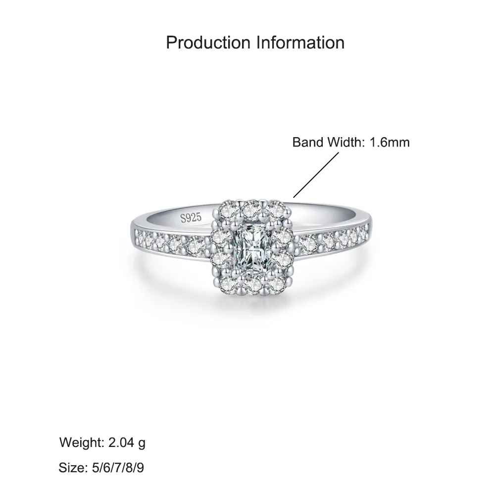 925 Sterling Silver Radiant Cut Square Halo CZ Ring 70200331 - image2