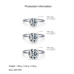 925 Sterling Silver Round-Cut CZ 1/2/3 CT Solitaire Ring 70200332