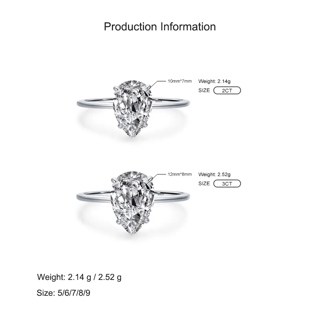 925 Sterling Silver Pear Cut 2/3CT Teardrop CZ Ring 70200333 - image2