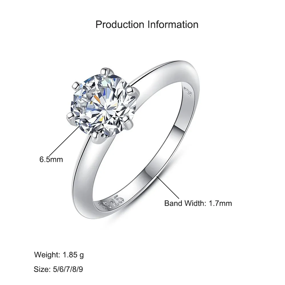 925 Sterling Silver Classic Solitaire 1 CT Six-Prong CZ Ring 70200336 - image2