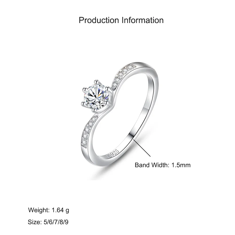 925 Sterling Silver Classic Solitaire Six-Prong CZ Ring 70200338 - image2